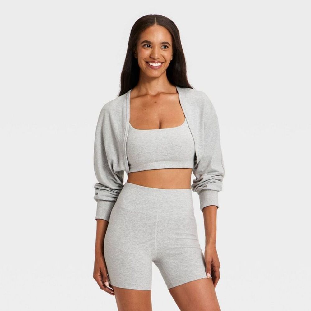 Women's Long Sleeve Cotton Balance Cropped Shrug - All In Motion Heather Gray XS
